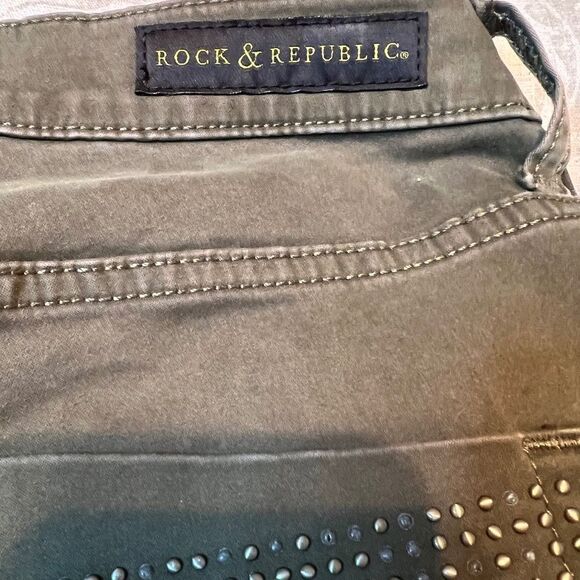 Rock & Republic Kashmiere olive green embellished mid rise skinny jeans Sz 8/10 - Picture 9 of 12